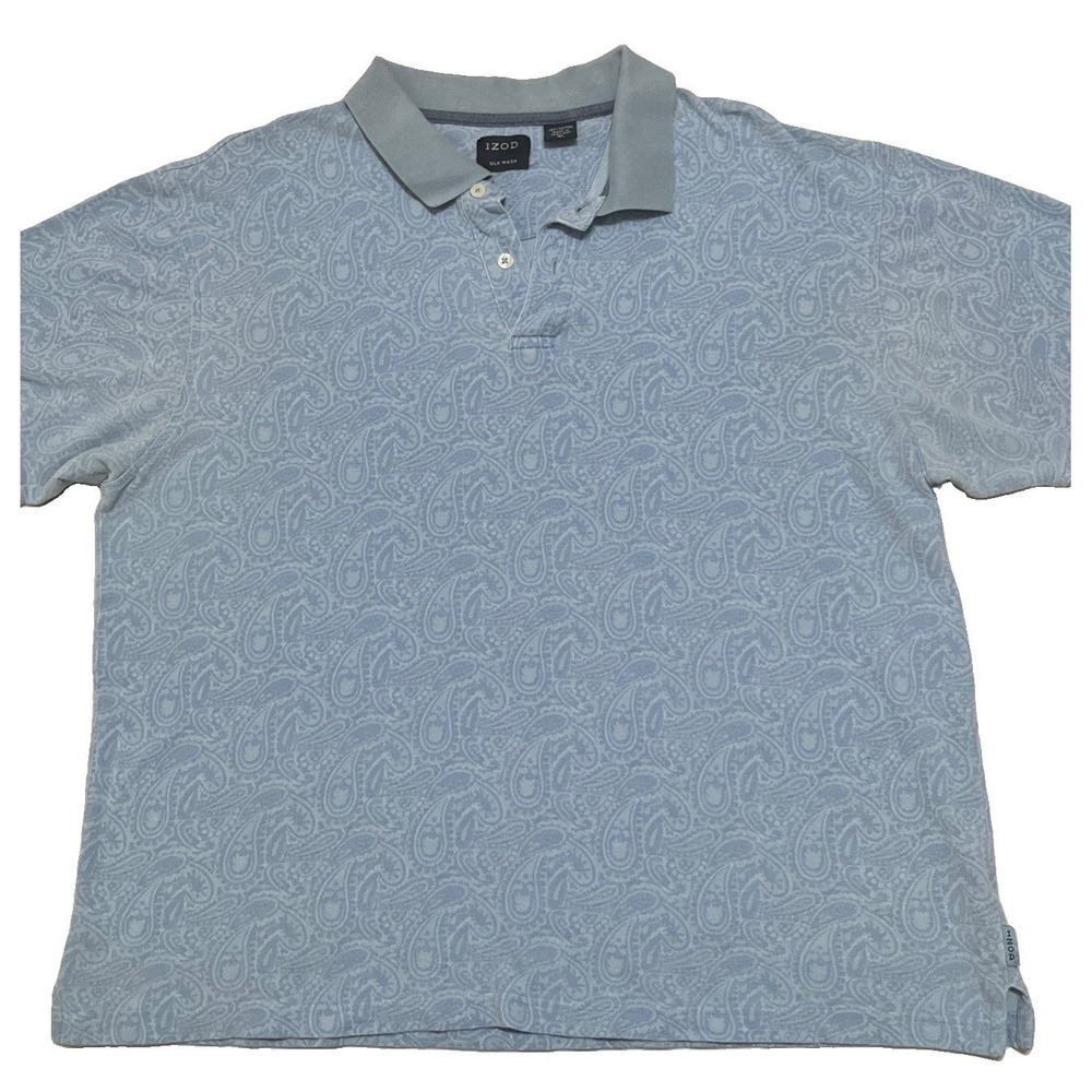 Izod Men's Polo Shirt Size XL Blue & White Paisley Golf 100% Cotton Summer